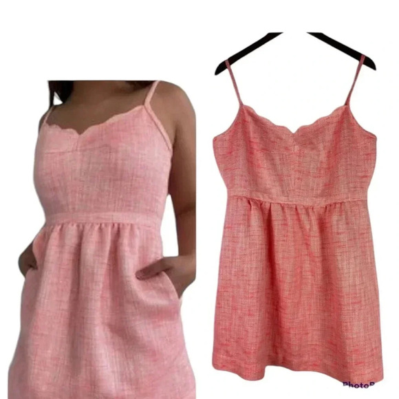 J Crew Tweed Coral Mini Dress Spaghetti Strap Scallops Neckline Sweetheart 2 - Picture 1 of 10